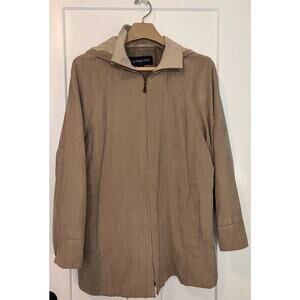 London Fog Womens Coat Tan Full Zip Removable Hood Pockets Lined Hip Length MED